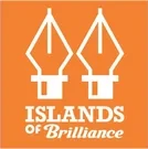Islands of Brilliance logo. 2 pen nibs on an orange background.