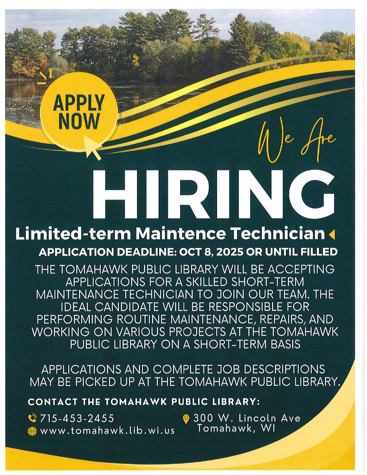 Hiring Limited -term Maintenance Technician