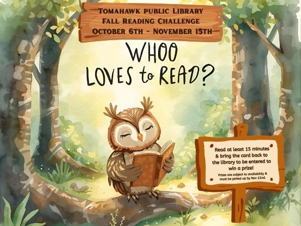 Tomahawk Library Fall Reading Challenge October 6th - November 15th (600 x 450 px)
