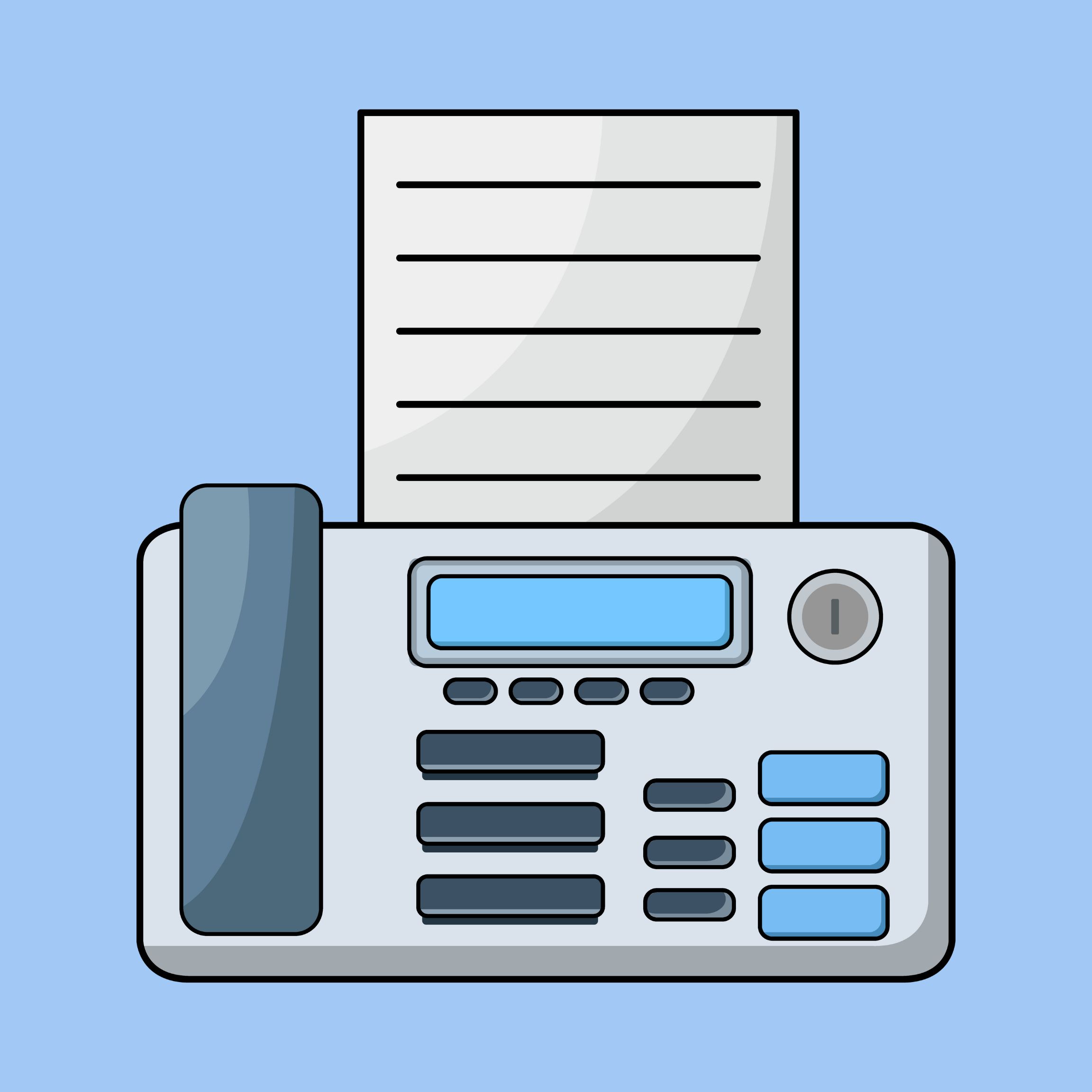 Illustration of a fax machine with a paper coming out.